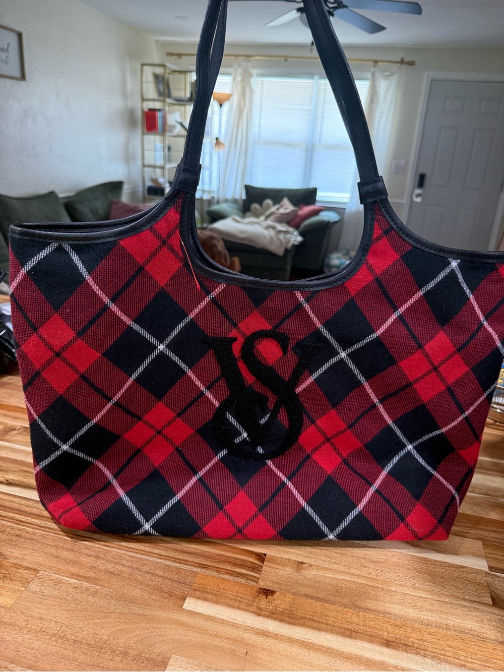 Victoria Secret Fleece Red & Black Plaid Tote Bag